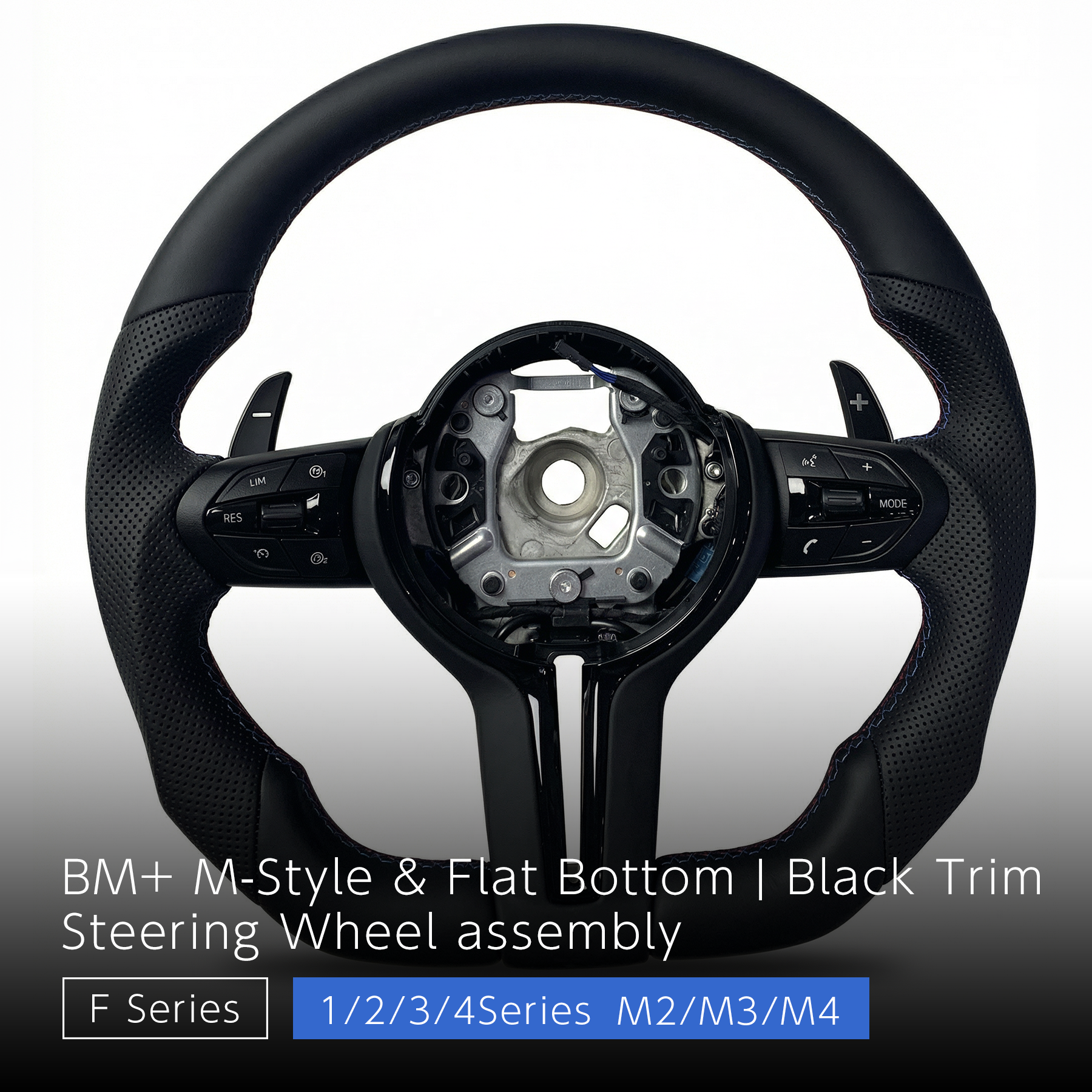 ブラックスポーツ フラットボトムステアリング - BMW F シャーシ 1 / 2 / 3 / 4シリーズ