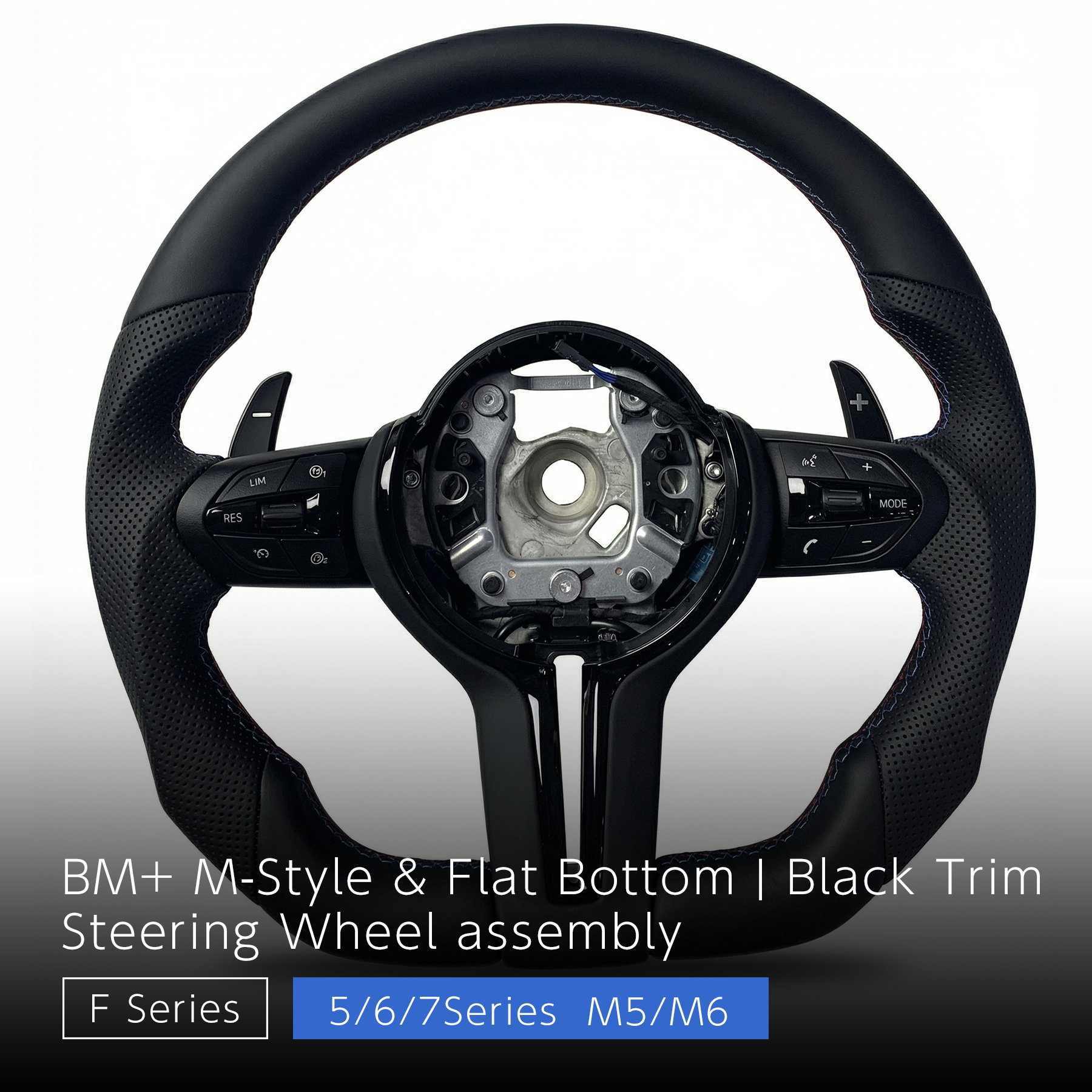Black Sport Flat Steering Wheel - BMW F Chassis 5 / 6 / 7 Series