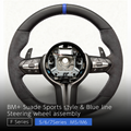 Suede Blue Sports Steering Wheel - BMW F Chassis 5 / 6 / 7 Series blue Center Stripe