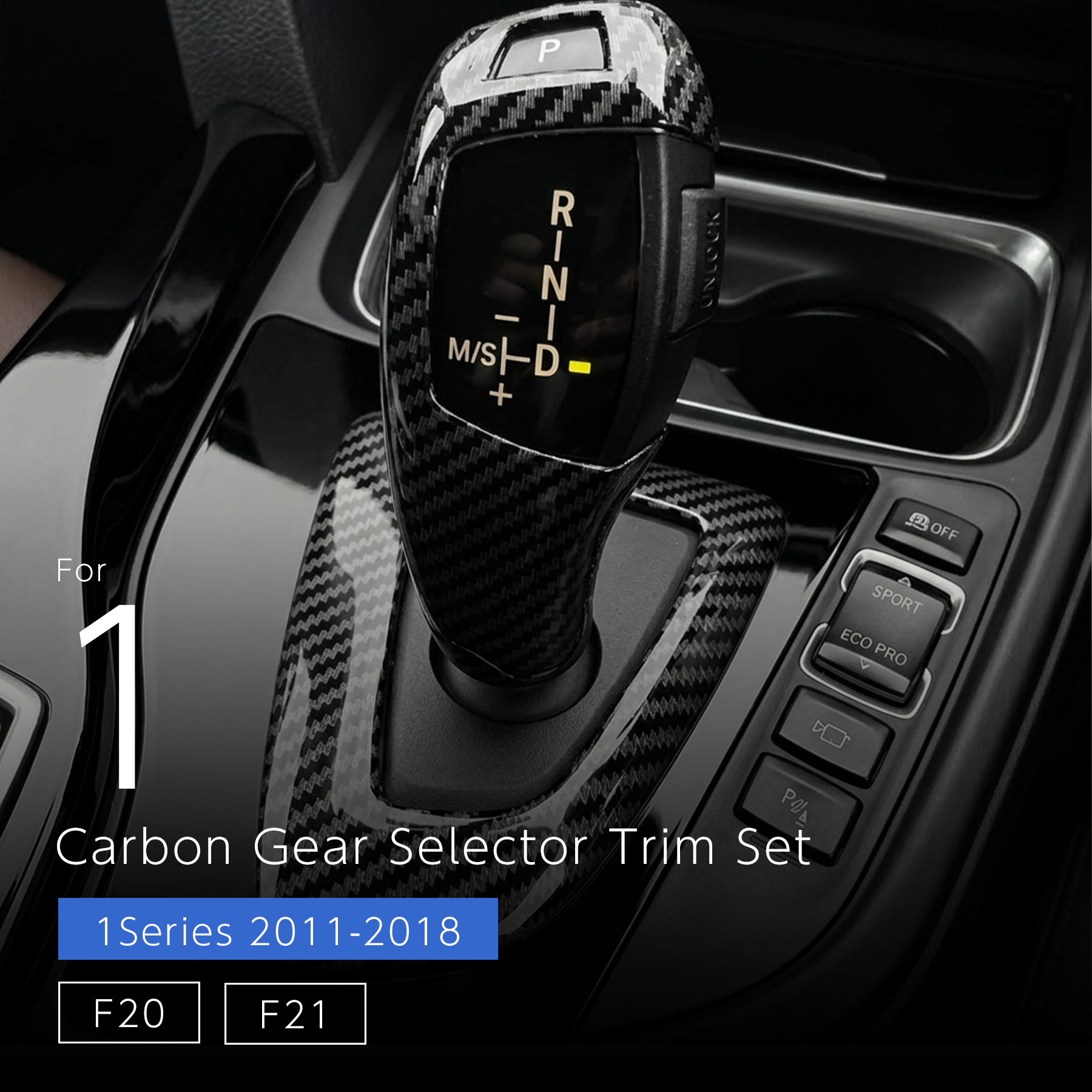 Carbon Gear Selector Trim Set (Stick-On Installation) — BMW 1 Series (F20/F21)