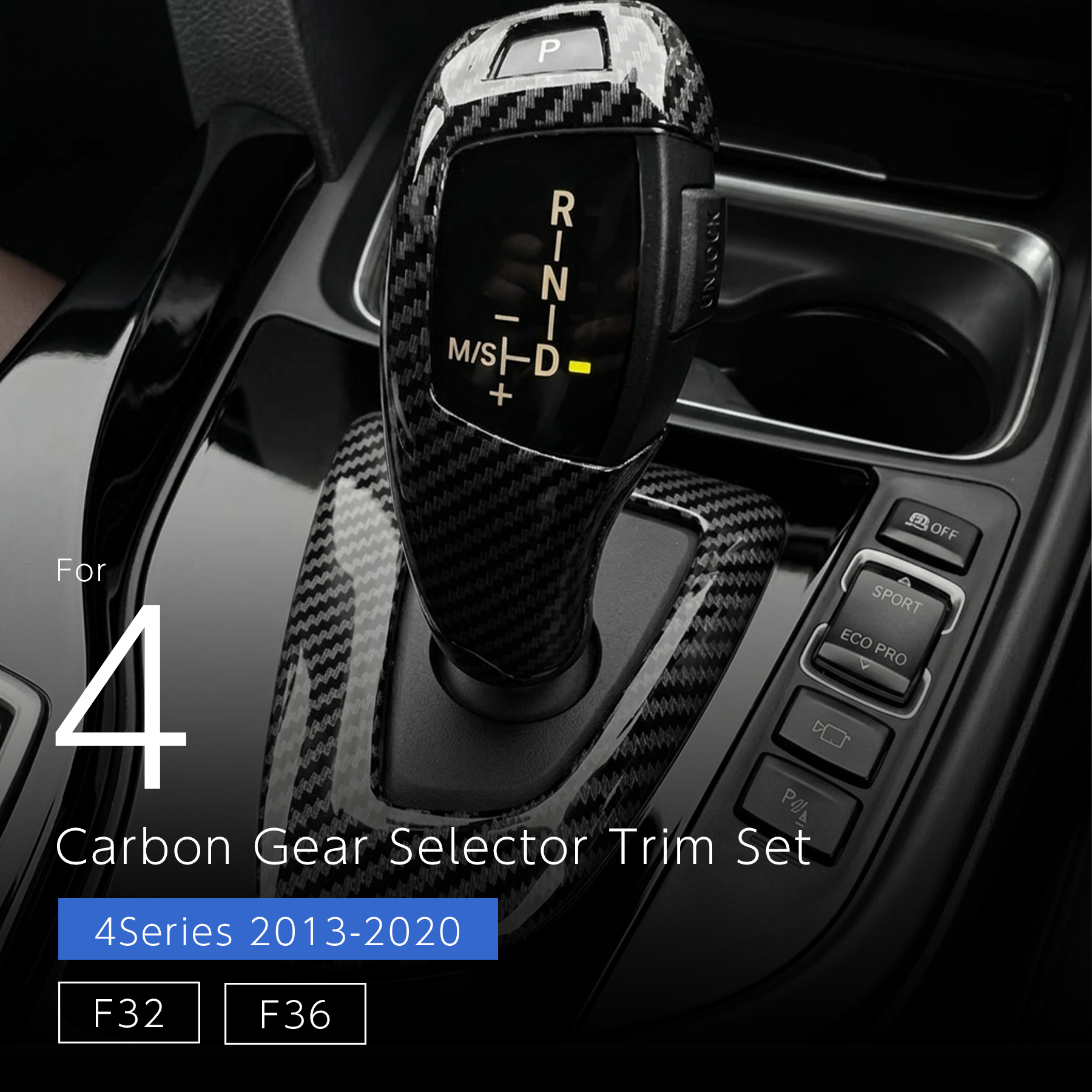 Carbon Gear Selector Trim Set (Stick-On Installation) — BMW 4 Series (F32/F36)