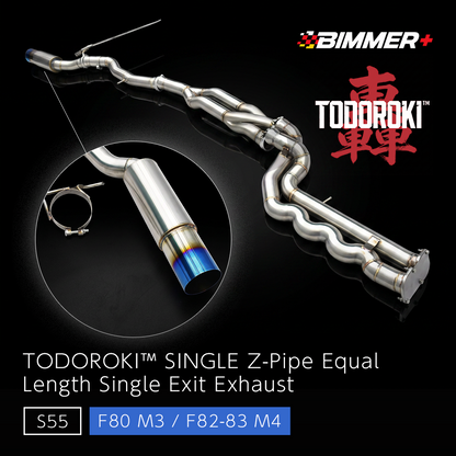 TODOROKI™ SINGLE ワンオフ Zパイプ等長1本出しマフラー BMW M3 F80/M4 F82・F83（S55）